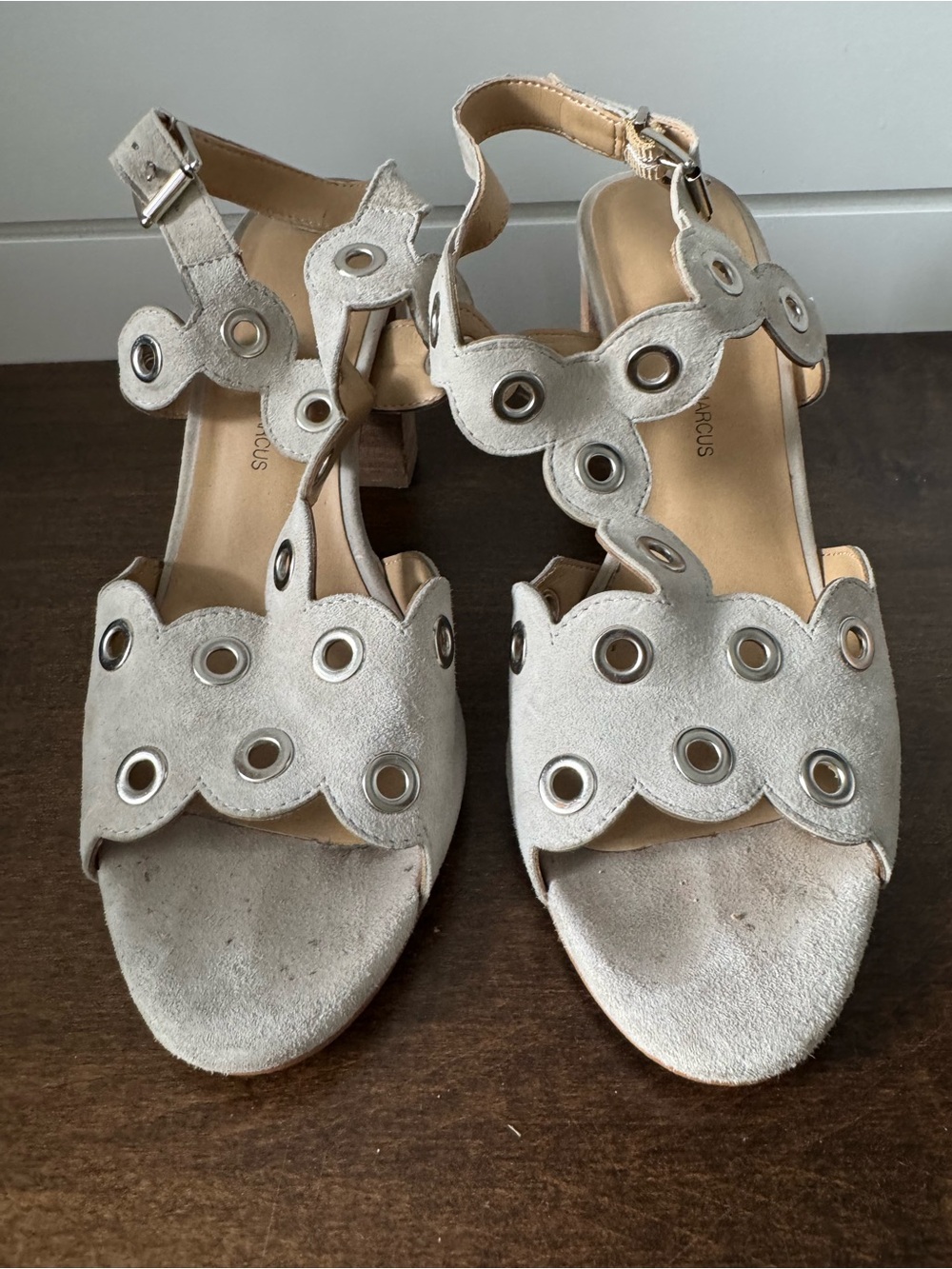 Suede Grommet Sandals in Light Gray - Women
